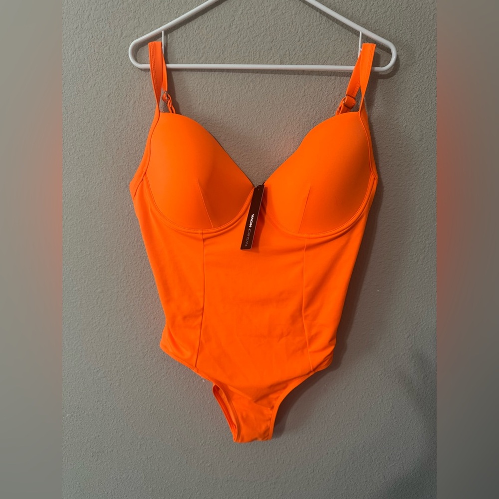 Fashion Nova Neon Orange One-Piece Bodysuit